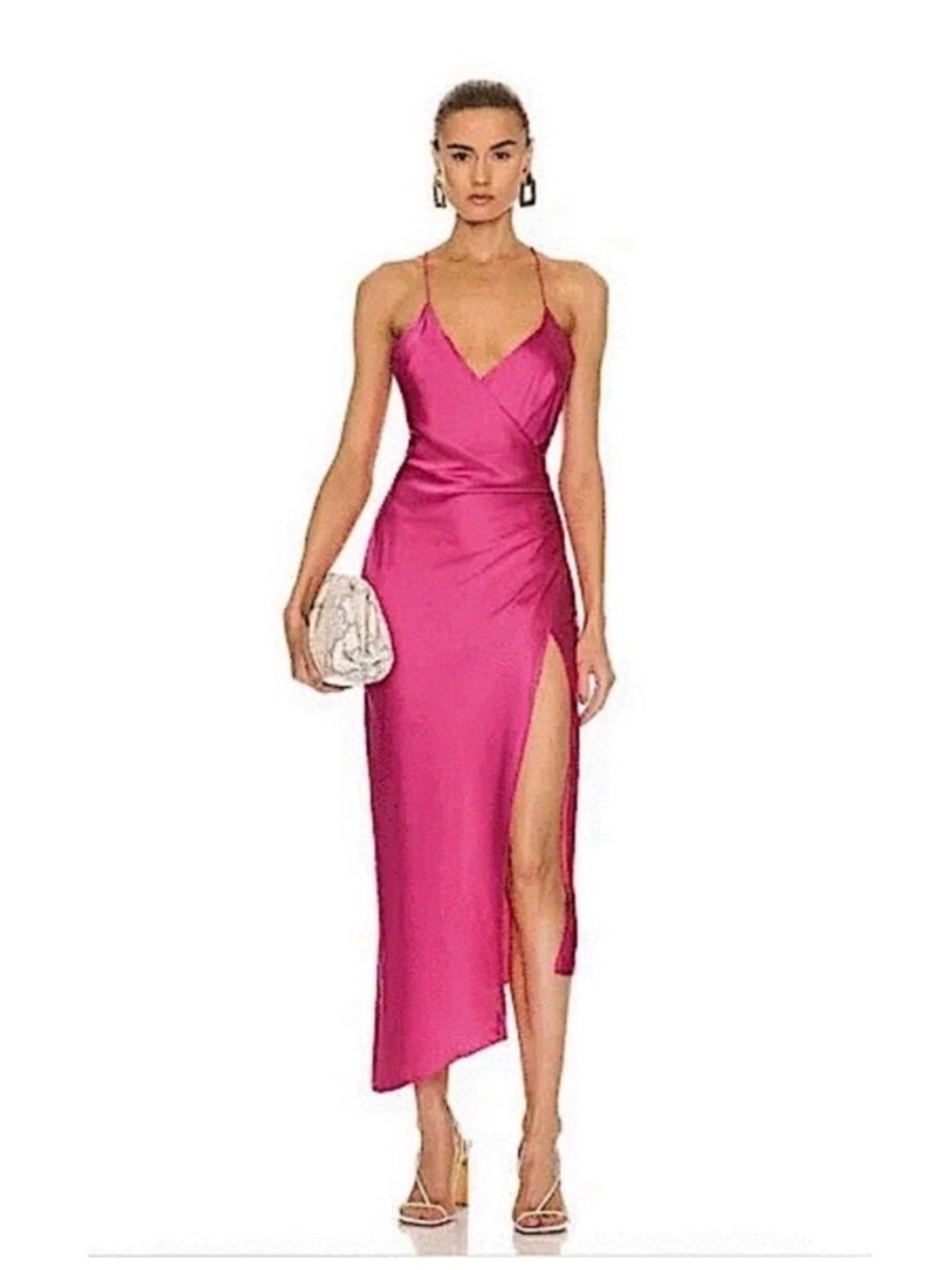 SER.O.YA Emma Silk Slip Dress Hot Pink Asymmetrical Medium
